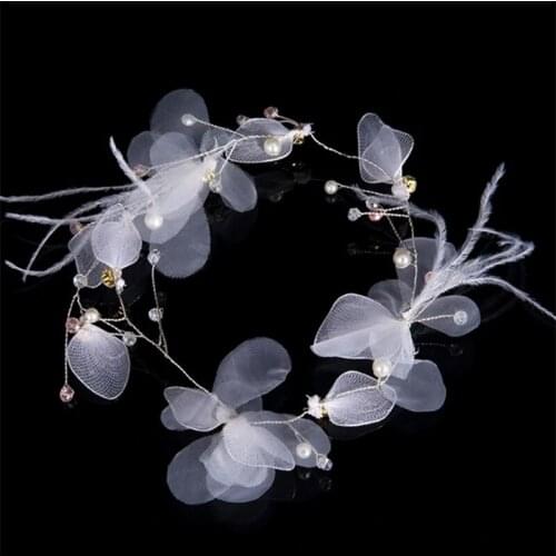 Bridal headwear pearl feather silk yarn headband wedding party headdress hair band hair accessory