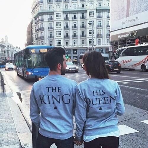 Fashion King &Queen Couple Print Letter Hoodies 2019 Spring Autumn Women Male Casual Hoodies Sweatshirts Solid Color Tops