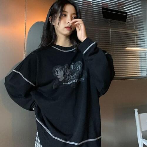 Hoodies Women Printed Long-Sleeved Top round-Neck Non-Hoodie Pullover Sweater Womens Loose Hoodies Sweatshirts Tops Sudaderas