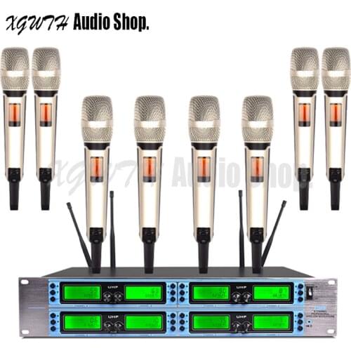 UHF Wireless Microphone System with 8 Cordless Handheld Dynamic Cardioid Mic Transmitter Professional for DJ Karaoke Adjustable