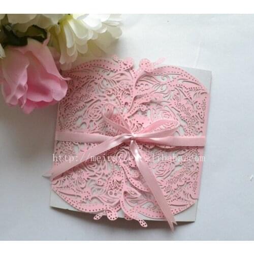 Party decor pink party supplies royal pink rustic wedding invitation with satin ribbons