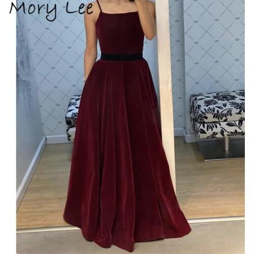 Velour Evening Dresses Spaghetti Straps Floor Length A-Line Zipper Back Velour Evening Dresses vestidos de fiesta de noche