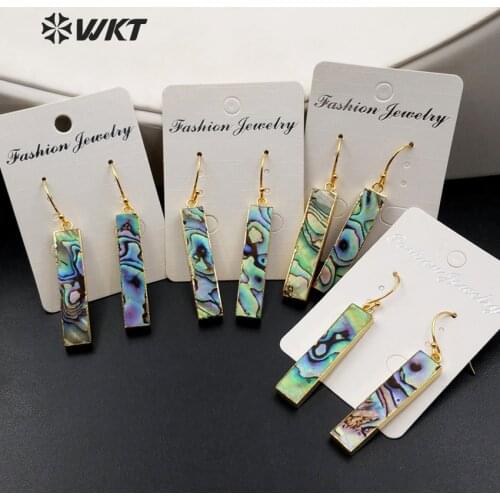 WT-E352 Wholesale Custom Unique Natural Abalone Shell Earring Unique Color Rectangle Earrings For Fashion Jewelry Marking
