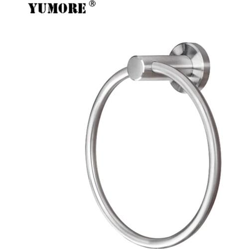 YUMORE Bathroom Towel holder,304 Stainless Steel Wall-Mounted Round Towel Rings Hanger Rack Bar Bathroom Storage Accessories