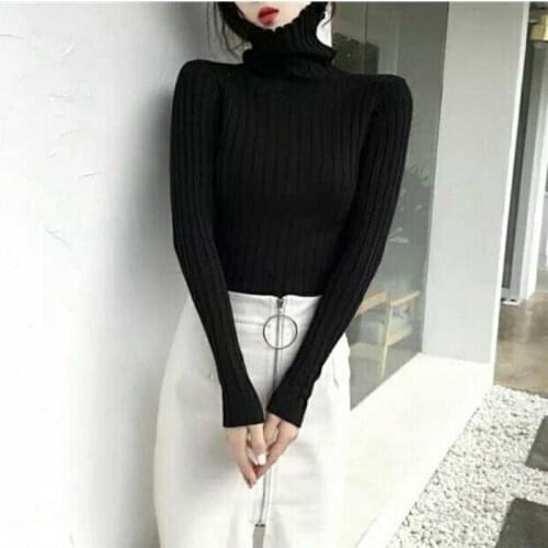 Female Turtleneck Long Sleeve Sweaters Tops Women Autumn Knitted Sweater Soft Elastic Pullover