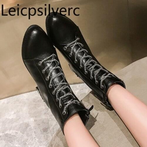 Womens Boots Autumn And Winter The New fashion Pointed zipper Thick heel mid heel Short tube Womens shoes plus size 32-48