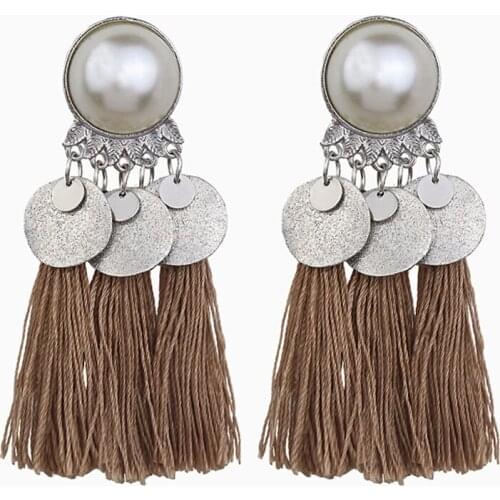 2018 Bohemian Sequins Tassel Earrings for Women Wedding Party Acrylic Beads Drop Earrings Long Vintage Fringing Jewelry