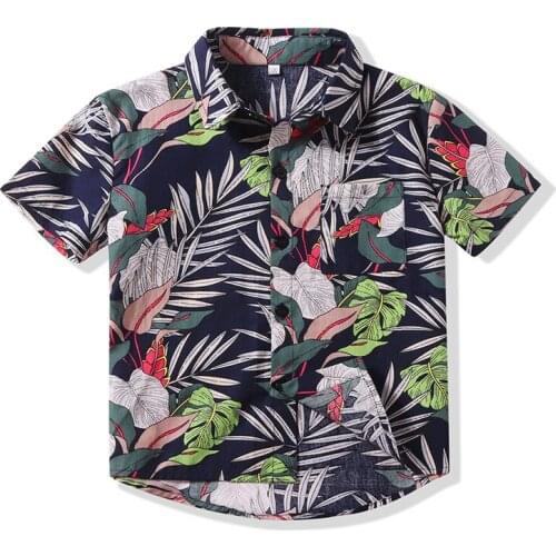 PUDCOCO Infant Boy Baby Summer Top Short Sleeve Floral Shirt Flower Print Wild Fashion Top Party club Formal Clothes 1-6Y