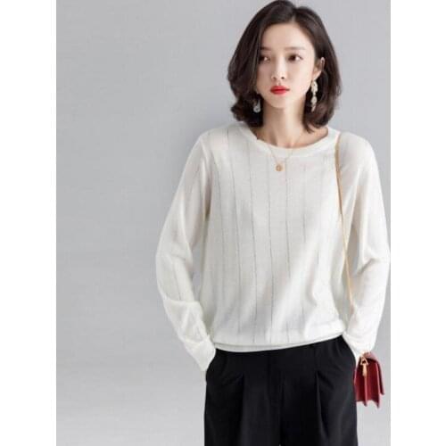 Women autumn sweaters high quality clothing o-neck pullovers full sleeve striped knitted sweater for femme