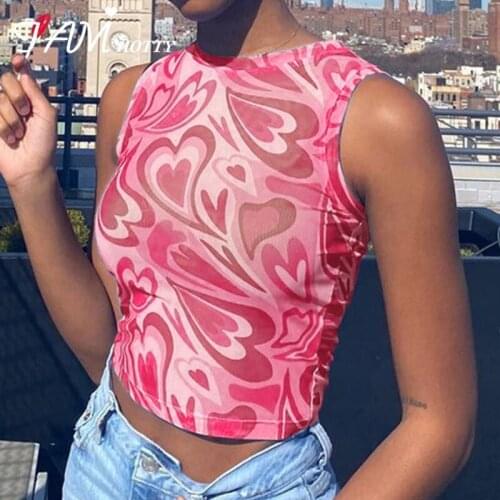 Heart Graphics Tie Dye Print Crop Top Women Harajuku Casual Basic Mesh Tube Tank Top Summer Outfits Cute Tshirt 90s Iamhotty