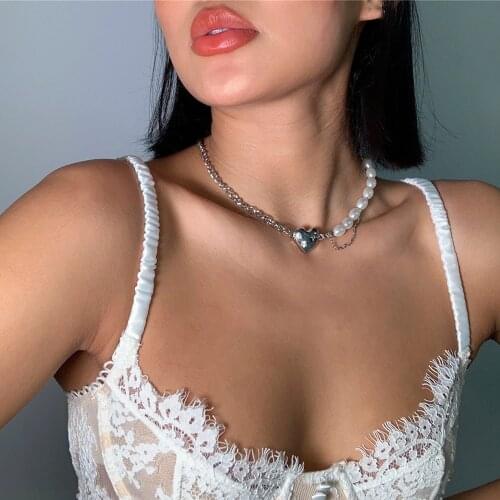 2021 New Fashion Baroque Pearl Chain Necklace Women Collar Wedding Punk Toggle Clasp Circle Lariat Bead Choker Necklaces Jewelry