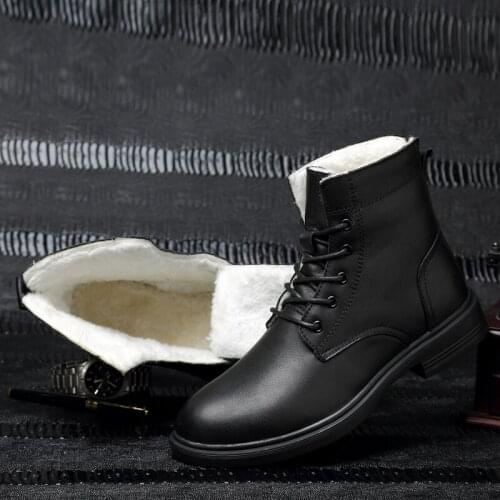 Winter Men Genuine Leather Ankle Oxford Boots British Style Male Casual Lace Up Boots Fashion Winter Warm Boots Big Size 49