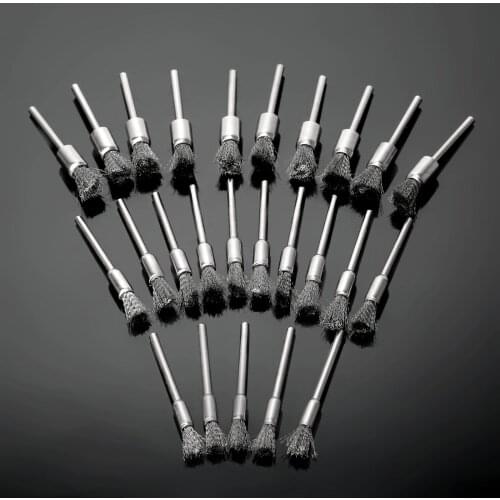 25Pcs 5/6/8mm Steel Wire Wheel Brushes Kit Abrasive Head Set for Metal Surface Polishing Buffing Grinding Deburring Rotary Tools