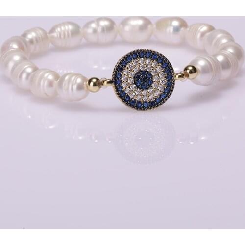 5 pcs/lot natural freshwater pearl beaded bracelet with charm gold color zirconium connector for woman girl jewelry gift