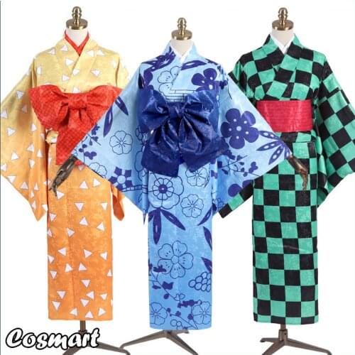 Anime Demon Slayer Kimetsu no Yaiba Kamado Tanjirou Zenitsu Inosuke Flower Street Kimono Bathrobe Uniform Cosplay Costume Hallow
