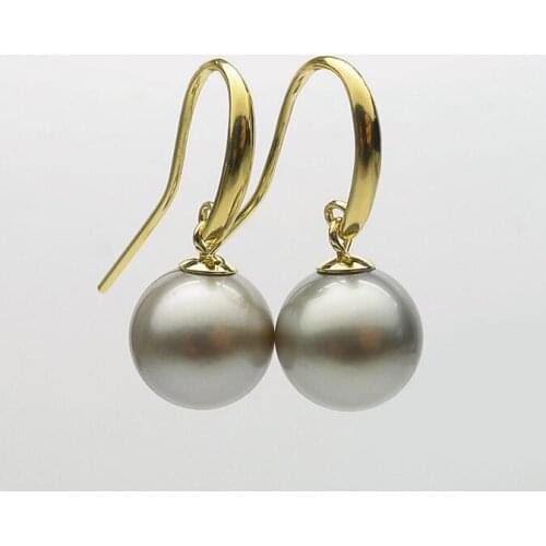 Free Shipping 10mm Natural Color Genuine Tahitian Pearl Hook Drop Earrings 925 Sterling Silver #0207