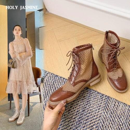 British Style Martin Boots Womens Summer Thin Breathable 2021 New Lace-Up Thick-soled Shoes Wild Hollow Mesh Motorcycle Boots