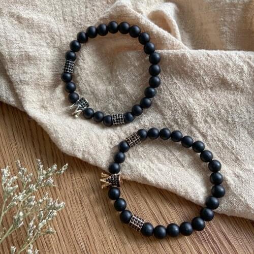 Bracelet Men Women Accessories Matte Oxyn Stone Beads Erkek Bileklik Set Crown Jewelry Mens Bracelets For Women Pulseras Mujer