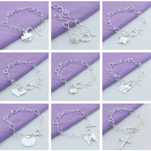 High Quality 925 Silver Color CROSS/Mesh Star/Four-Leaf Clover TO Twist Figure 8 Shape Bracelet For Men & Women Jewelry Gift
