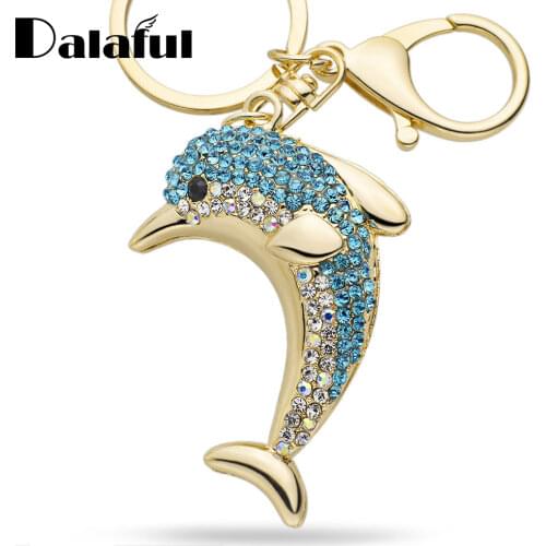 Lucky Dolphin Crystal Novelty Animal trendy Keychain Lovely Purse Bag Buckle HandBag Pendant For Car Keyring Holder Women K228