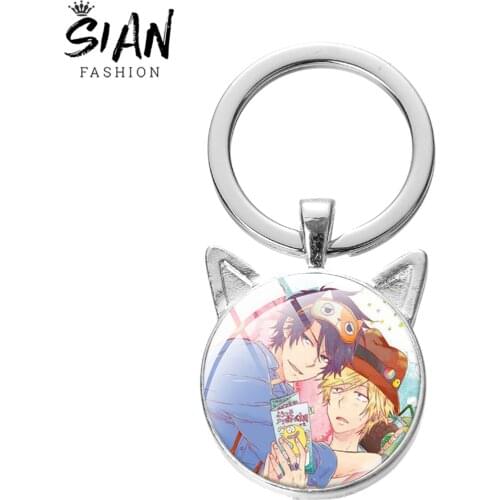 SIAN Hitorijime My Hero Anime Keychain Fashion Metal Cartoons Key Chain Ring Trendy Bronze Color Glass Keyring Pendant Trinkets