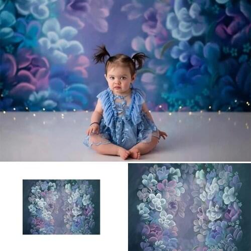 Flowers Portrait Photography Background Blue Texture Abstract Floral Pregnant Woman Kids Birthday Backdrop Decor Photo Shoot