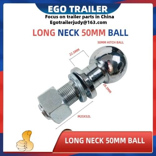 EgoTrailer Chrome Long neck 50MM 1"(M25) shank dia Trailer Hitch Tow ball trailer parts coupling epecially for bicycle carrier