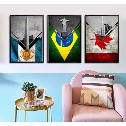Flags Argentina Brazil Canada Spain England US Canvas Art Prints Painting Wall Picture for Children Living Room Decor