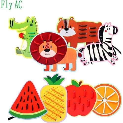 Fly AC Toy - Wooden Lacing Animal fruit Threading Toys Travel Game Montessori Early Learning Fine Motor Skills Educational Gift