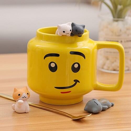 250mL Mugs Ceramic Cup Milk Coffee Mugs Cups For Kids Yellow Smiling Expression Cartoon Cute Drinkware Blocks Friend For Kids