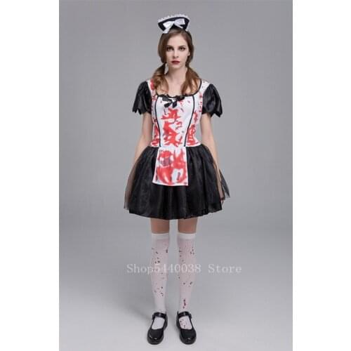 Cosplay Scary Halloween Costume for Women Maid Zombie Dresses Day of The Dead Horror Vampire Cosplay Carnival Party Stage Wear