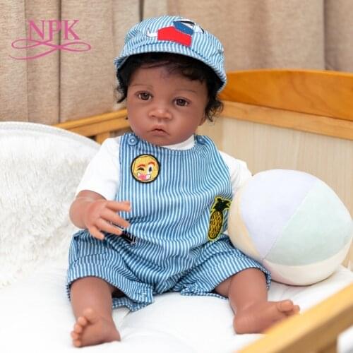 60CM Huge Baby Life Size Toddler Boy Weighted Bebe Doll Reborn Baby Handmade Black Skin African American Baby Handrooted Hair