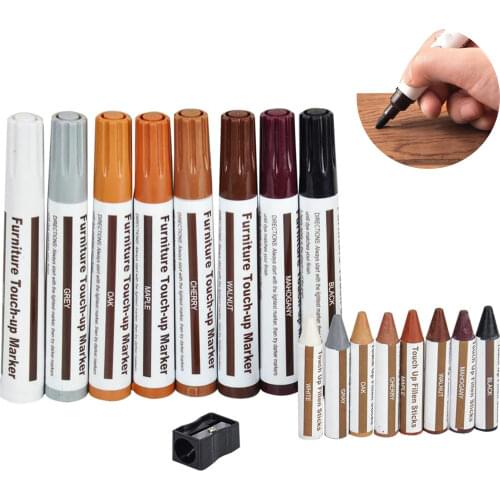 Furniture Touch Up Marker 17 PCS Repair Kit Cover Wood Scratch Markers with Wax Sticks , Sharpener, for Stains, Scratches, Desk