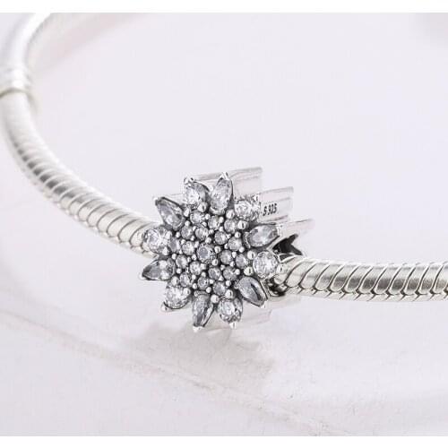 Fashion 925 Sterling Silver With Cubic Zirconia Snowflake Shape Pendant Charm Bracelet DIY Jewelry Making For Pandora
