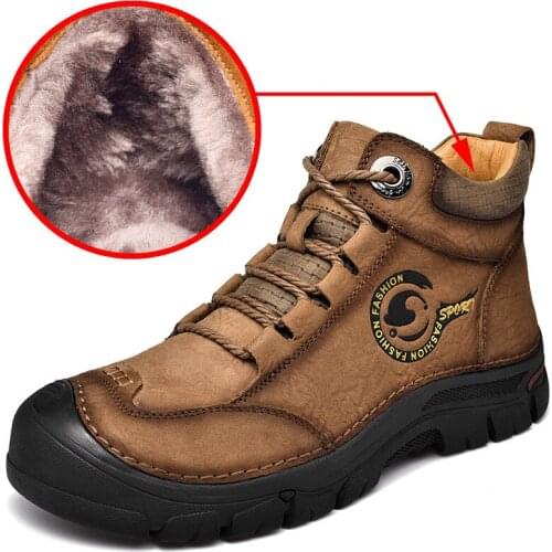 Men Ankle Boots Genuine leather shoes fashion winter sneakers 2021 luxry leather snow boots mans plus size 38-47