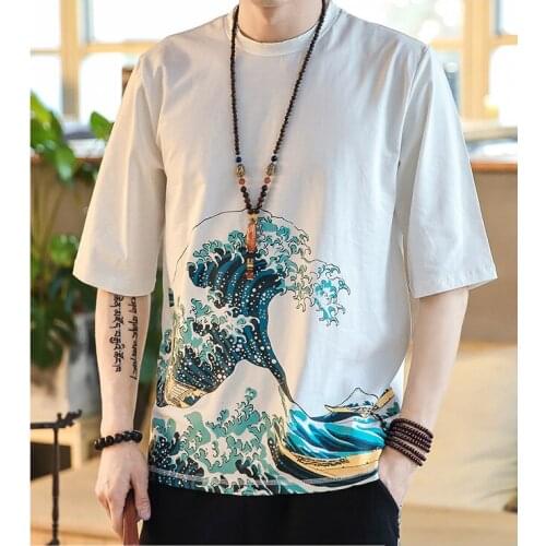 Men Casual Cotton T-shirts 2020 Mens Print Chinese Style Streetwear Fashions White Male Tshirt Summer