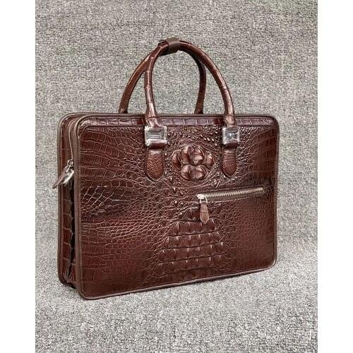 Luxury Real Handcrafted Alligator Crocodile Skin Leather Men Briefcase Shoulder Bag, Black
