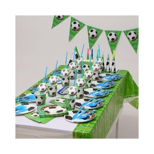 Football Soccer Theme Kids Boy Birthday Party Decoration Cup Plate Banner Hat Straw Loot bag Tablecloth Party Supplies Set