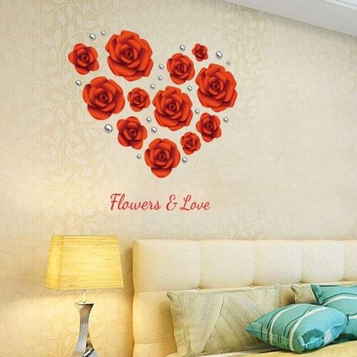 Love rose flower wall sticker PVC Material DIY rose wall decals For Living room bedroom TV sofa background wall decor sticker