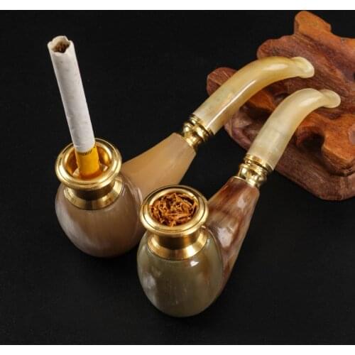 New Natural Horn Tobacco Pipe Portable Smoking Pipe Handmade Smoking Mouthpiece Cigarette Holder Detachable