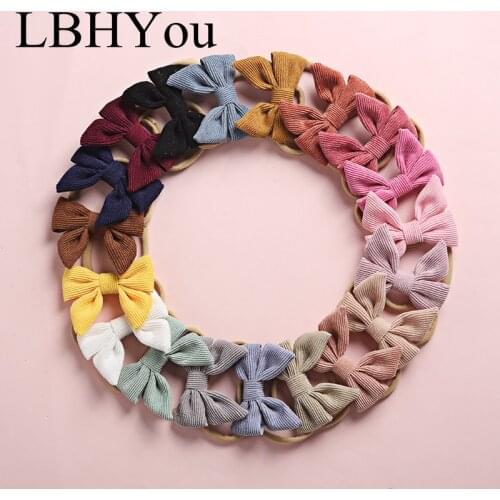 New Corduroy Bows Nylon Headbands 2020 Handmade Tail Knotbows Elastic Nylon Hairbands Soild Colors Hand Tie Hair Accessories