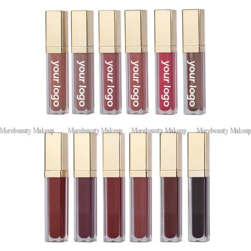 50pcs Wholesale 12 Colors Custom Logo Shimmer Shiny Long Lasting Waterproof Liquid Lipgloss Clear Nude Glitter Makeup Lipstick