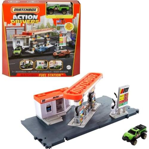 Matchbox GVY84 Petrol Station Playset with 1 Vehicle in Scale 1:64 and Interactive Petrol Stations Can be Combined with Other