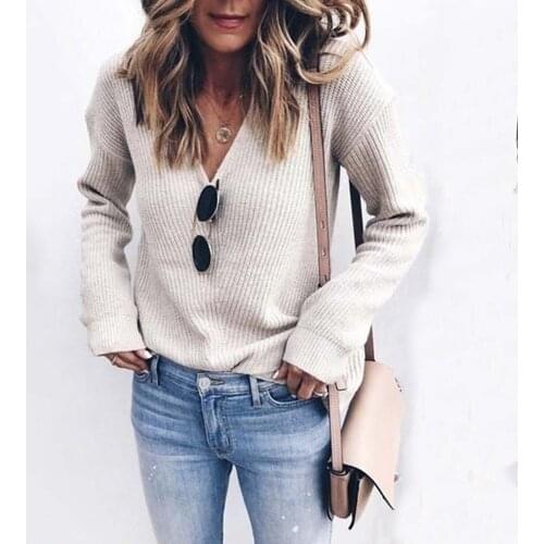 2021 autumn and winter sweater European and American urban ladies casual fashion V-neck knitted top youth womens clothing