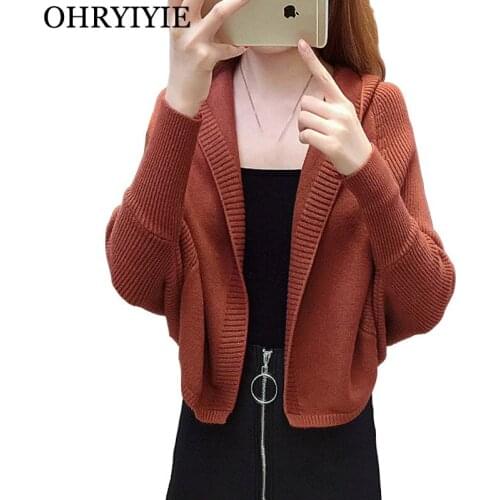 OHRYIYIE Autumn Winter Turn-down collar Cardigan Sweater Women 2021 New Loose Long Sleeve Hooded Knitted Cardigans Female Tops