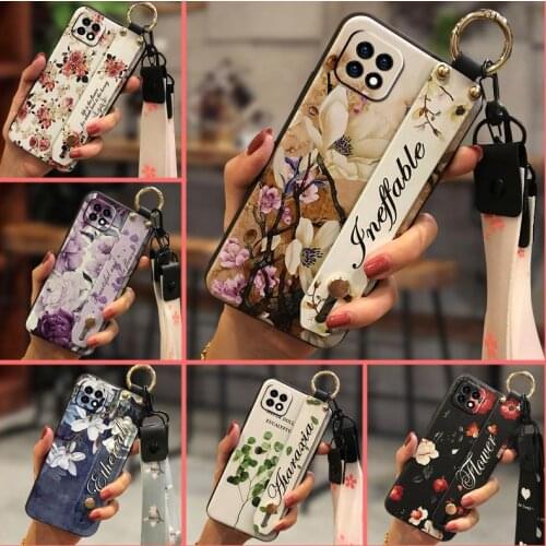 Shockproof Flower Phone Case For OPPO A72 5G Anti-knock Wrist Strap Original Anti-dust Wristband