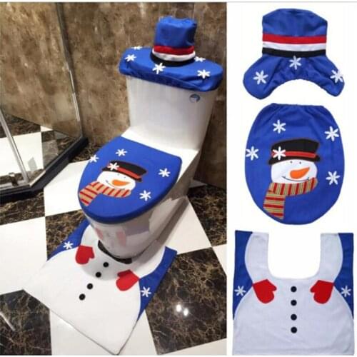 Drop ship 3pc Christmas mat Bathroom Decor Xmas rug Blue Snowman Toilet Seat Cover and Rug Bathroom New Year Home Decorate Gift