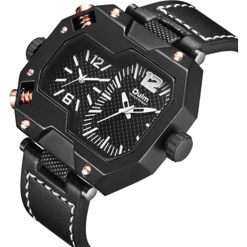 Drop Shipping OULM Watch Men Luxury Brand Mens Quartz Watches Clock Black Case Two Time Zones Sports Military relogio masculino