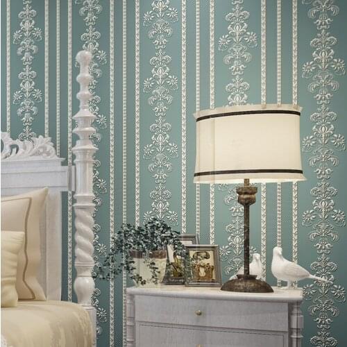 Q QIHANG Thick Contracted Europe Type Vertical Stripes 3D Bedroom Non-woven Wallpaper Roll 0.53m*10m=5.3m2