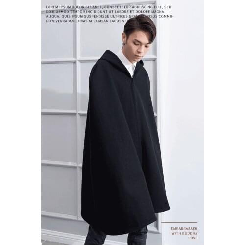 Woolen coat mens British style medium long Korean loose hooded Wizard Hat Cape Cape versatile coat